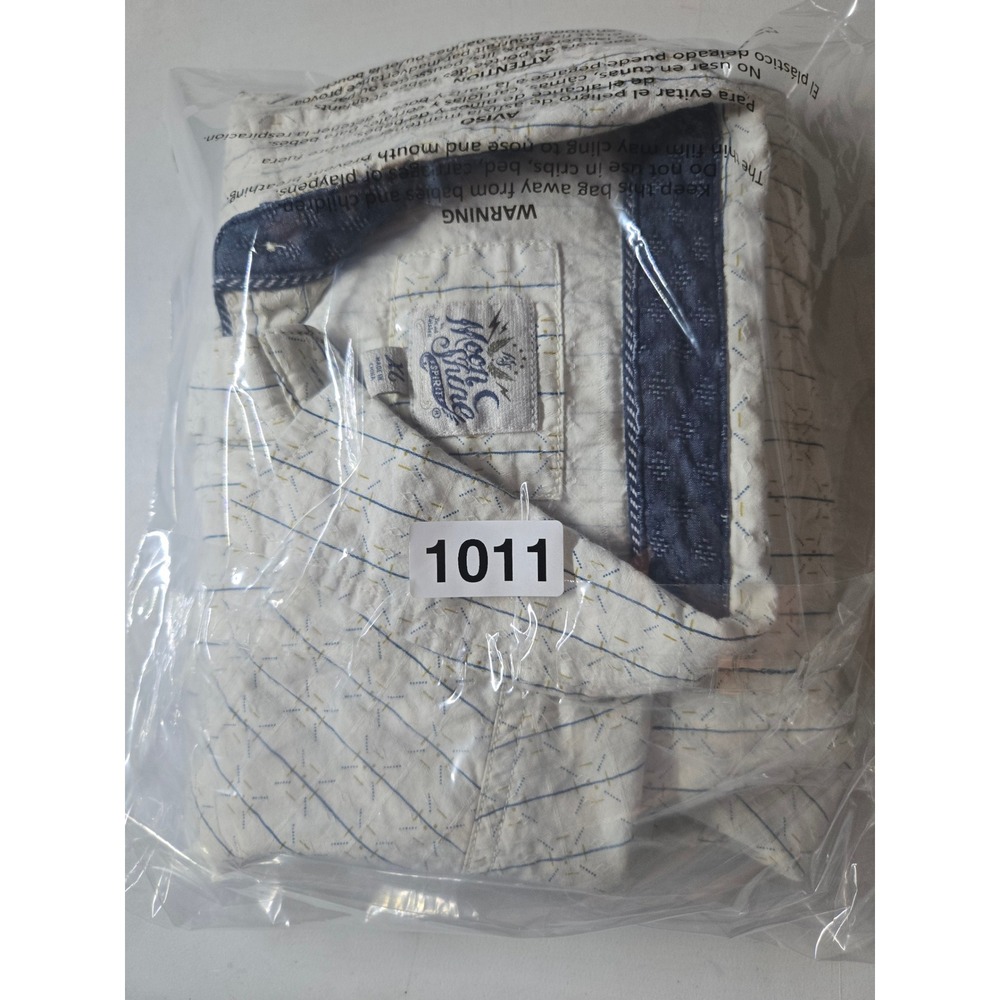 Moon Shine Western Shirt Mens XL Beige Blue Stripe Snap Front Casual Long Sleeve - Picture 7 of 7